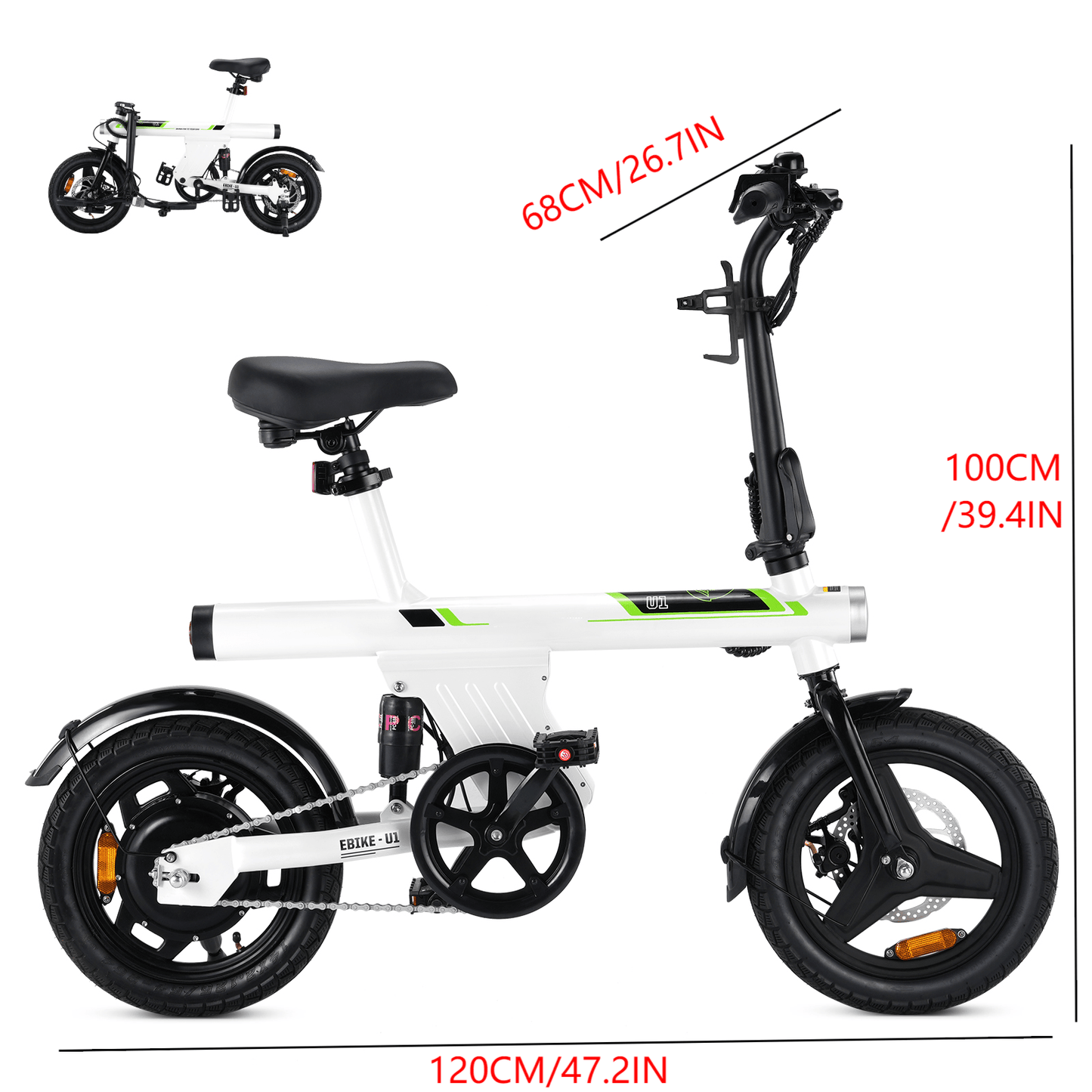 Klapprad 14-Zoll Elektrofahrrad| 250W Motor | 36V 7,8Ah Akku | Faltbares City E-Bike bis 25 km/h | Pendler-Fahrrad