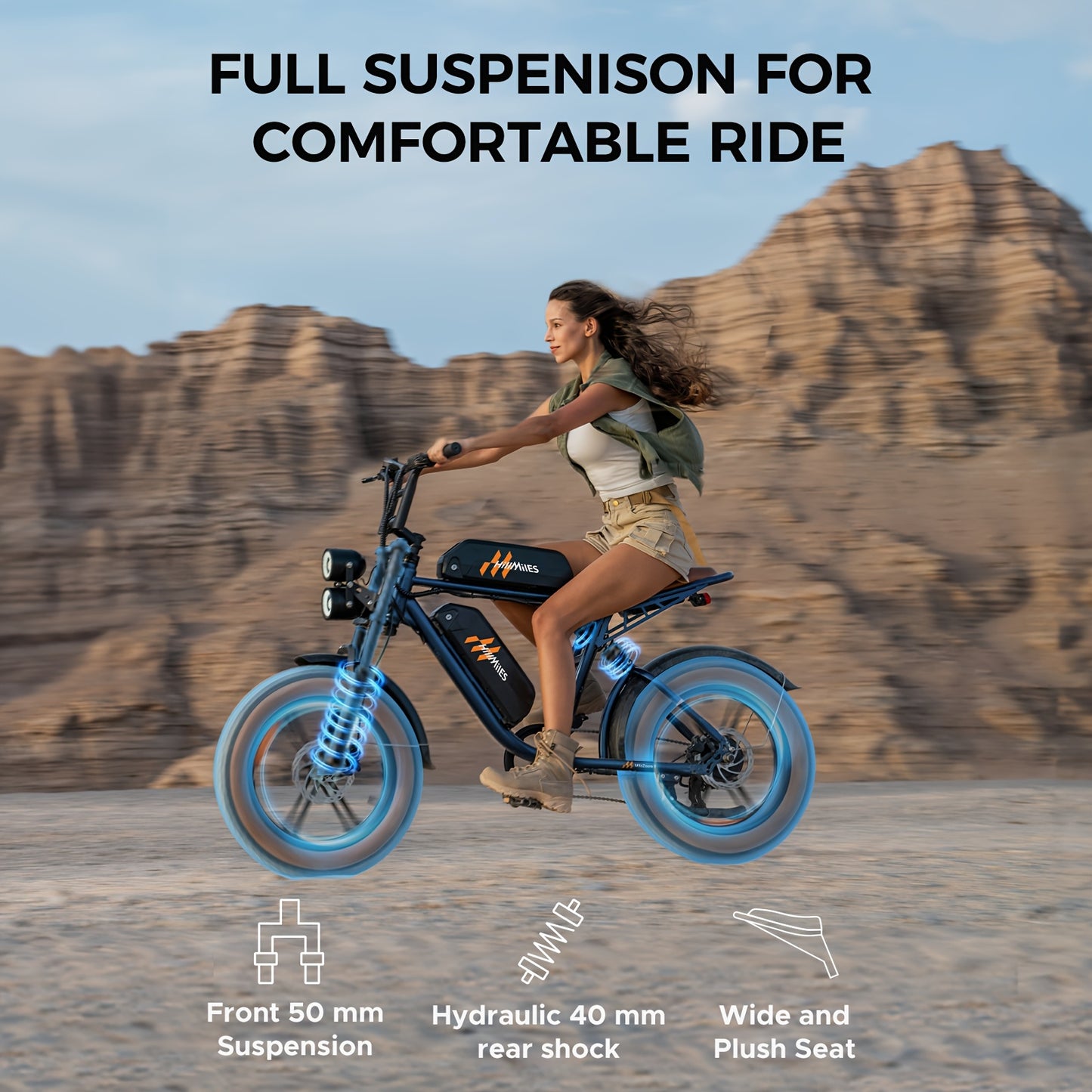 20-Zoll Fat Tire E-Bike | 250W Motor - bis zu 260 km Reichweite | 20"x4.0" Reifen | Hydraulikbremsen | Vollfederung