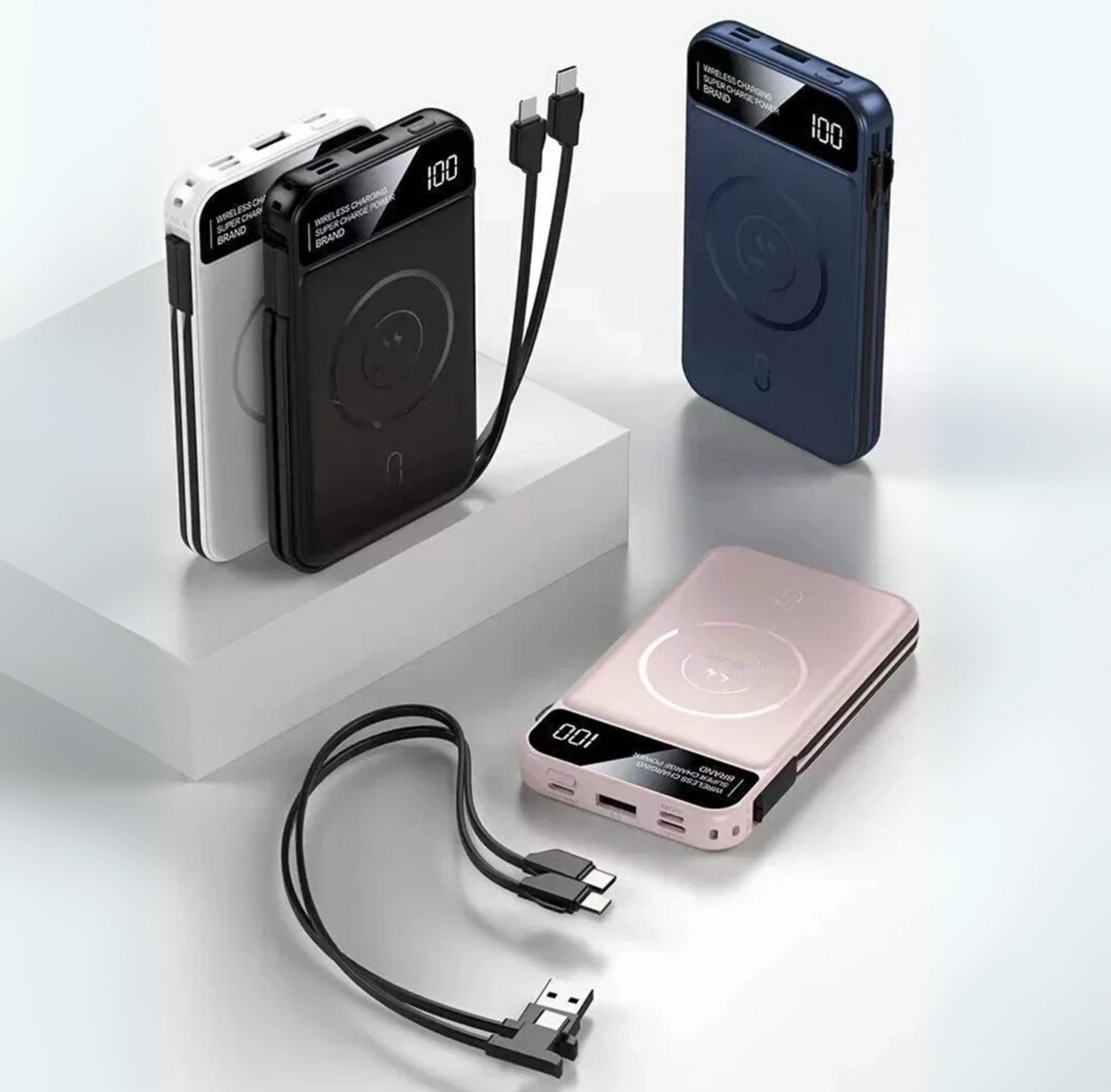 Powerbank 50000 mAh mit Magnetischer & Kabelloser Aufladung + Integrierte Kabel