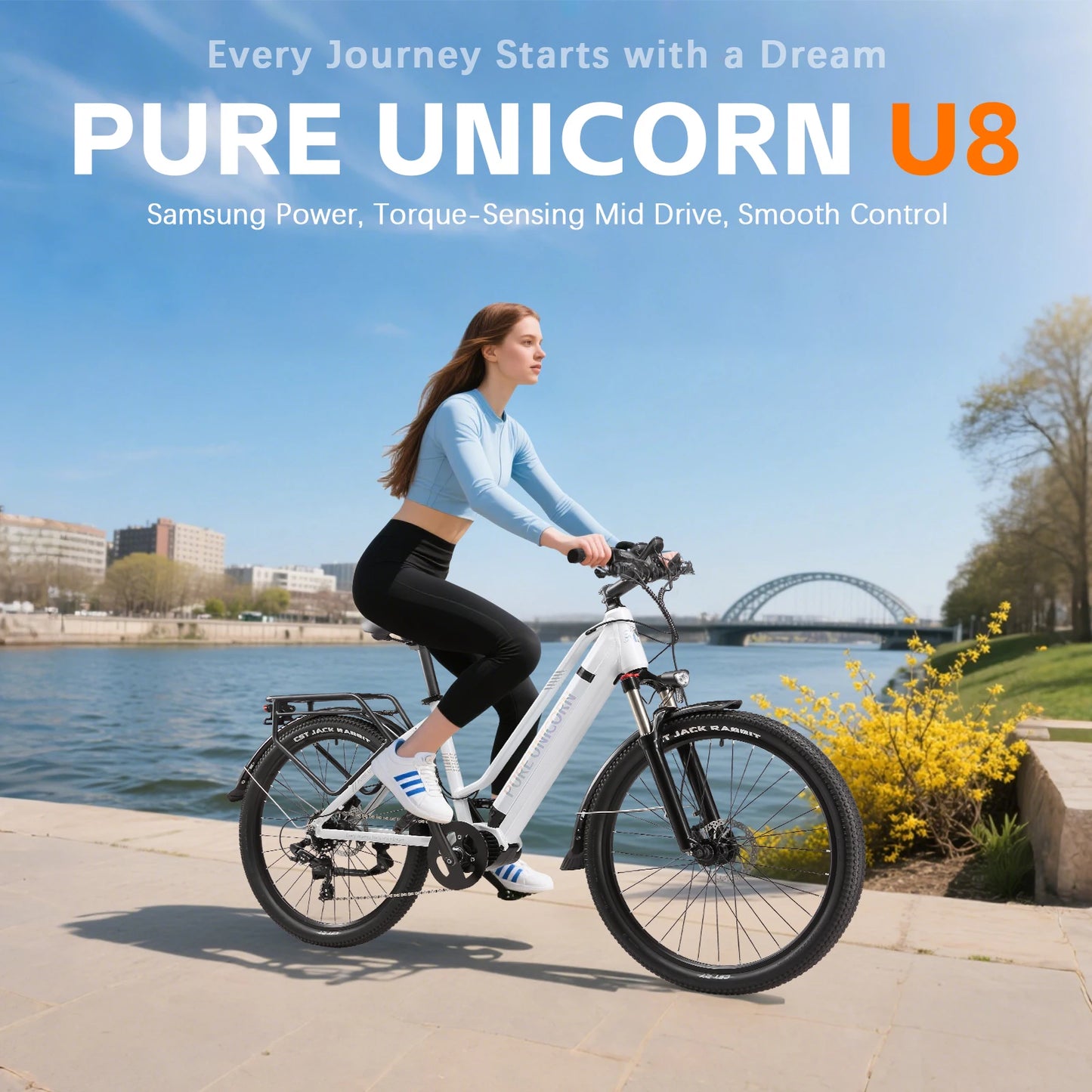 PURE UNICORN 500W Mid Drive Ebike 27,5 Zoll 35 km/h Drehmomentsensor Elektrofahrrad 48V 14Ah Samsung Batterie Rennrad für Frauen