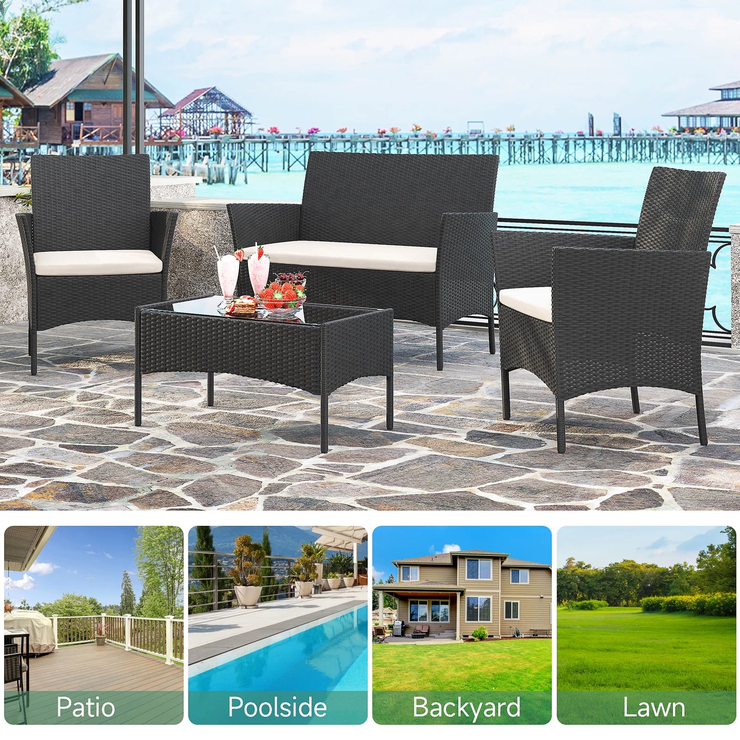 Gartenmöbel-Set 4-teilig - Modernes Outdoor Design für Garten, Terrasse & Balkon
