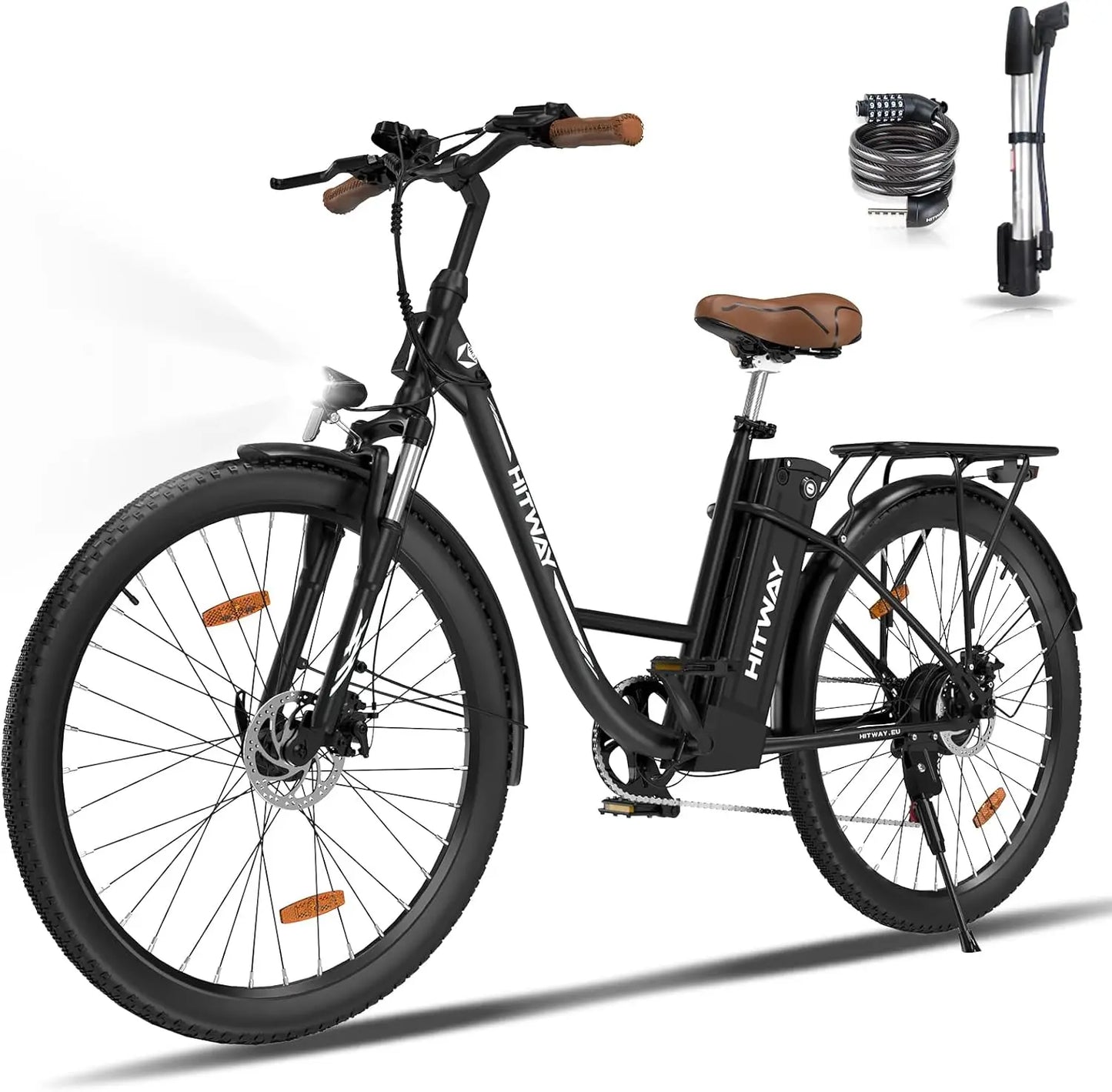 E-Bike 28 Zoll City- & Trekkingfahrrad 250W Motor, 36V 13Ah Akku (bis 90 km Reichweite) mit LCD-Display, 7-Gang Shimano & Stoßdämpfung