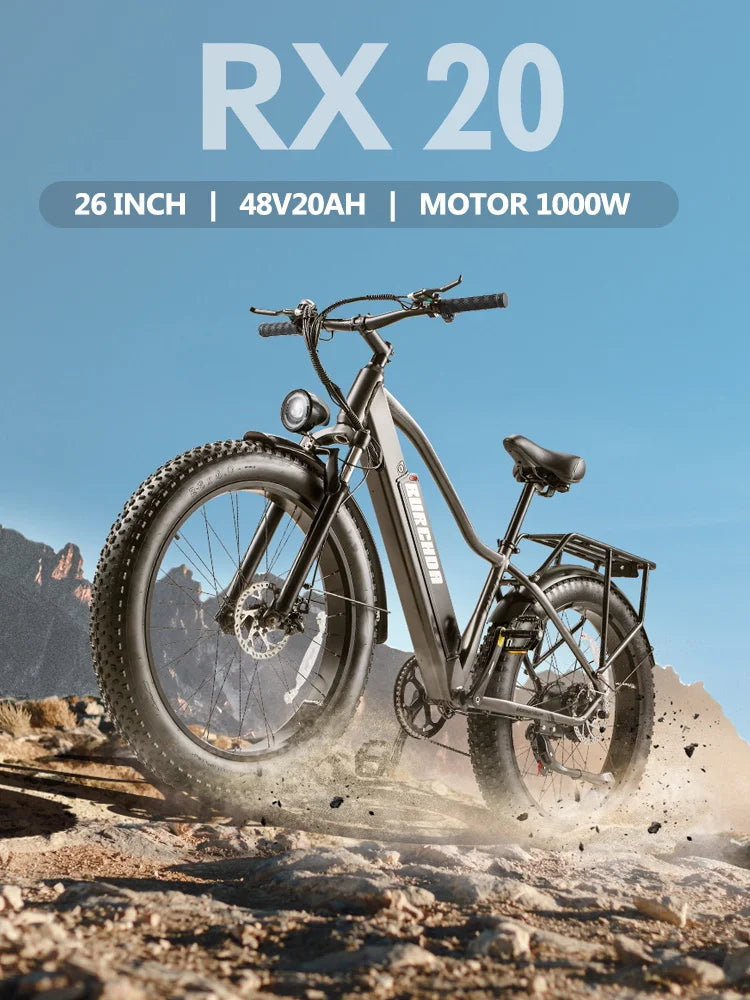 Elektro-Mountainbike – 250/1000W Power, 48V 20Ah Akku, 26" Fatbike mit 36-monatiger Gewährleistung