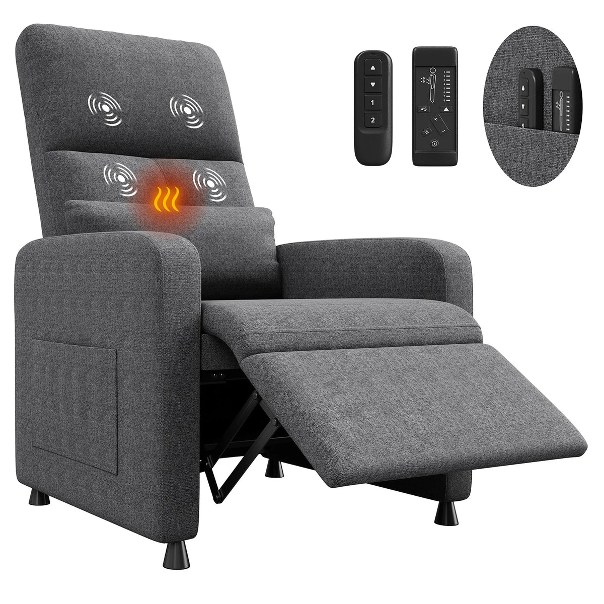 Relaxsessel NOVALUX Elektrisch Massagesessel mit Wärme USB Liegefunktion Grau