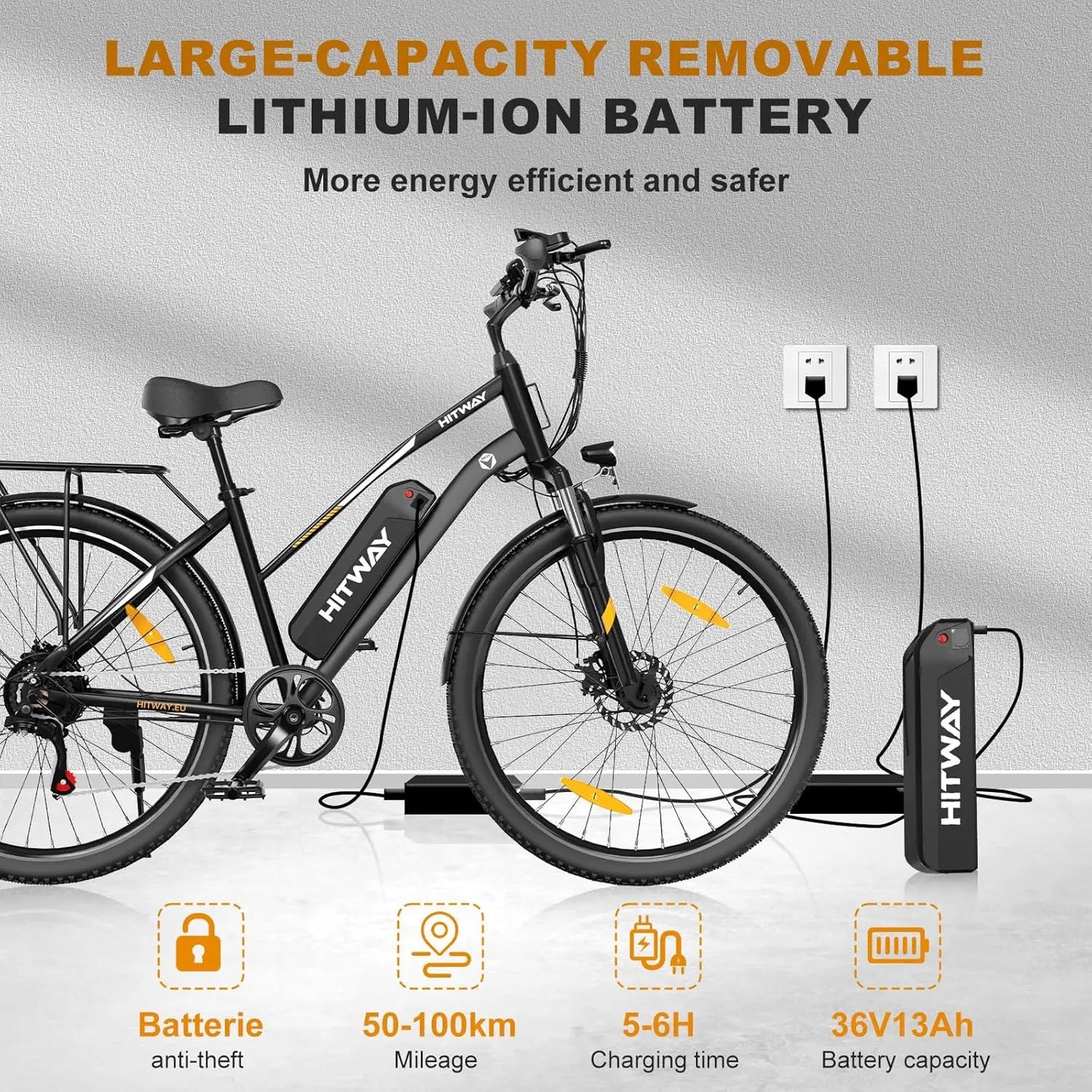 City E-Bike 26 Zoll – 36V 13Ah Akku, 250W Motor, 7-Gang, bis 25 km/h, Abnehmbarer Lithium-Akku, Elektrisches Fahrrad für Stadt & Ausflüge