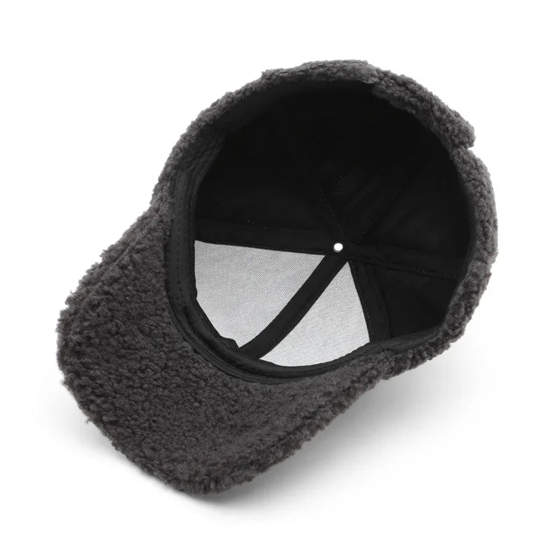 Baseball Cap warme Plüsch Kappe aus Kunstlammwolle | Verstellbare Mütze für Herbst & Frühling