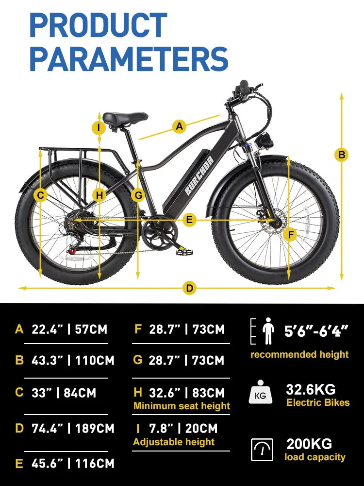 Elektro-Mountainbike – 250/1000W Power, 48V 20Ah Akku, 26" Fatbike mit 36-monatiger Gewährleistung
