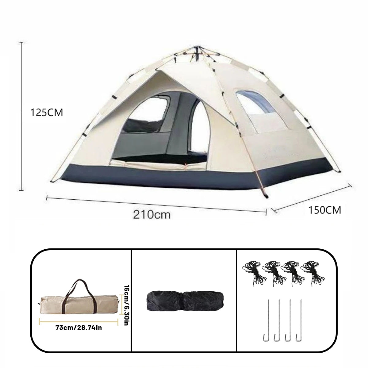 Pop Up Campingzelt 3-4 Personen Automatikzelt Wasserdicht Strandzelt Outdoor