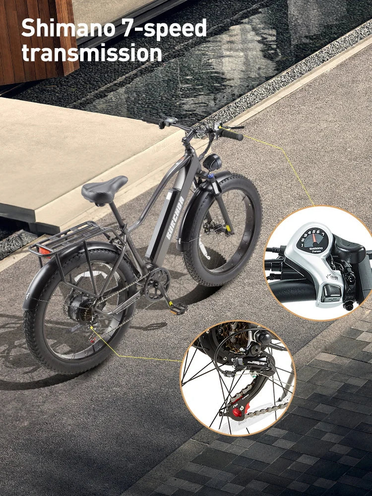 Elektro-Mountainbike – 250/1000W Power, 48V 20Ah Akku, 26" Fatbike mit 36-monatiger Gewährleistung