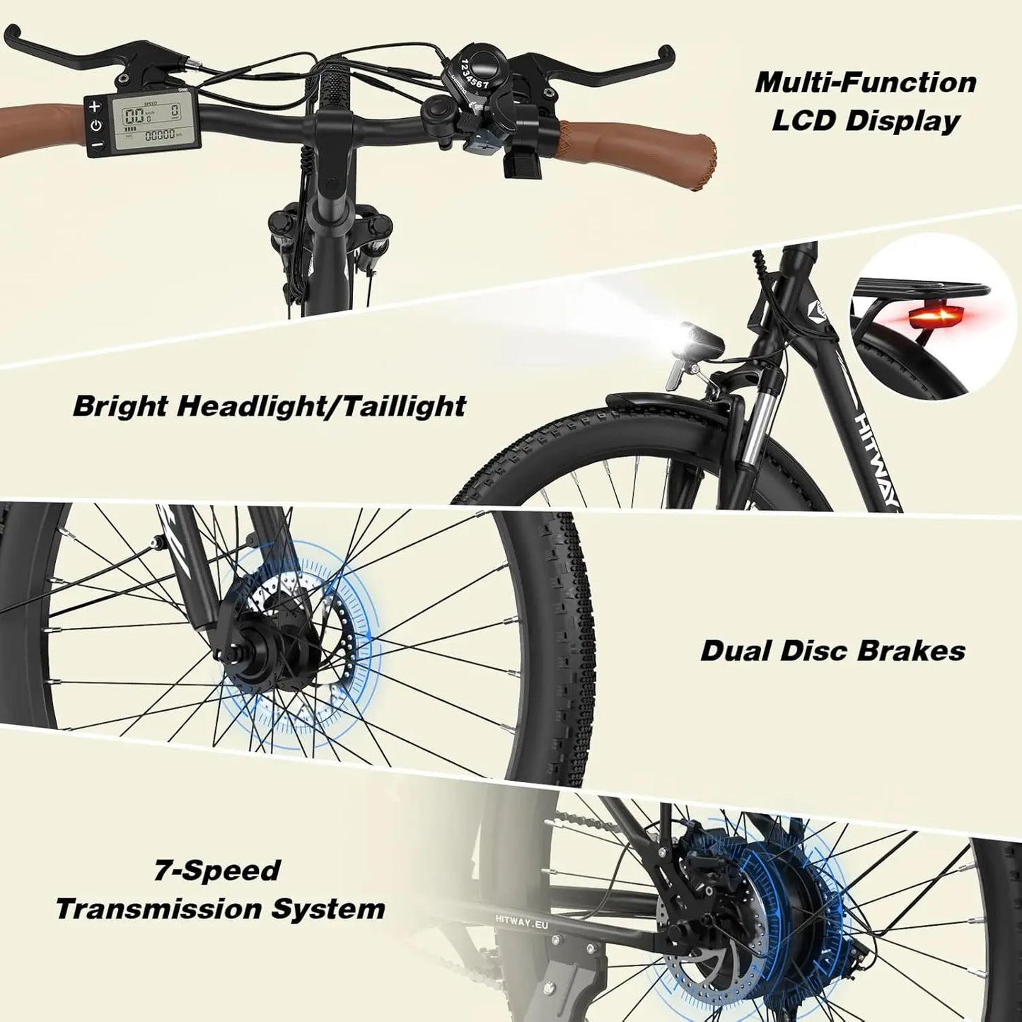 E-Bike 28 Zoll City- & Trekkingfahrrad 250W Motor, 36V 13Ah Akku (bis 90 km Reichweite) mit LCD-Display, 7-Gang Shimano & Stoßdämpfung