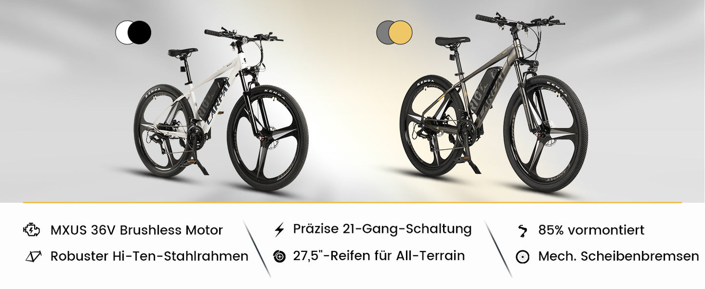 27,5" E-Mountainbike im sportlichen Design für Erwachsene, 36V 10.4Ah, 21-Gang