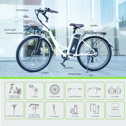 26-Zoll City Komfort E-Bike – kraftvoller 250W Motor, 7-Gang-Schaltung & 36V 13Ah Akku mit 36-monatiger Gewährleistung
