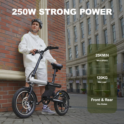 16-Zoll Mini-E-Klapprad mit 250W Motor, 12,8Ah, bis 60 km Reichweite - mit 36-monatiger Gewährleistung