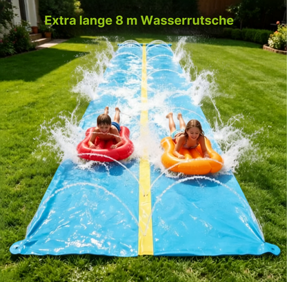 2-fach aufblasbare Wasserbahn Wasserrutsche +Sprinkler 790cm inkl. Gleitmatten Garten Kinder