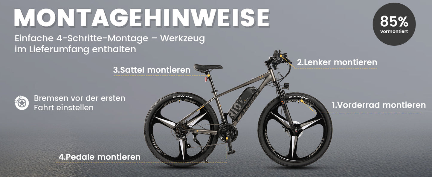 27,5" E-Mountainbike im sportlichen Design für Erwachsene, 36V 10.4Ah, 21-Gang