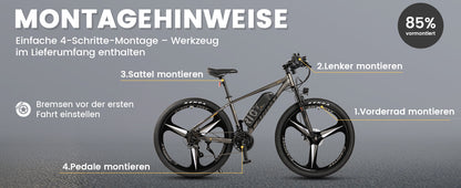27,5" E-Mountainbike im sportlichen Design für Erwachsene, 36V 10.4Ah, 21-Gang