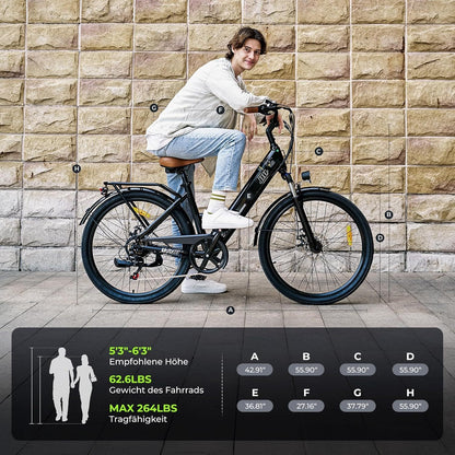 26-Zoll E-Bike – Urban. Stark. Komfortabel Elektrofahrrad für Erwachsene mit 36-monatiger Gewährleistung