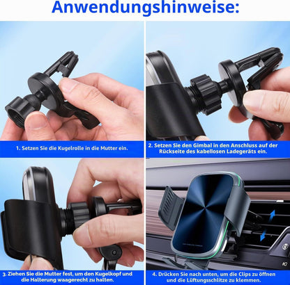 Auto Handyhalterung Mit Wireless Charger 15W, KFZ Halterung Für Smartphones
