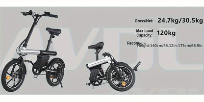 16-Zoll Mini-E-Klapprad mit 250W Motor, 12,8Ah, bis 60 km Reichweite - mit 36-monatiger Gewährleistung