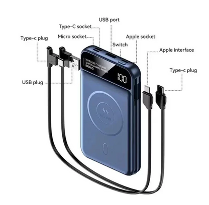 Powerbank 50000 mAh mit Magnetischer & Kabelloser Aufladung + Integrierte Kabel