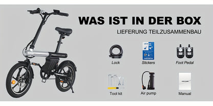16-Zoll Mini-E-Klapprad mit 250W Motor, 12,8Ah, bis 60 km Reichweite - mit 36-monatiger Gewährleistung
