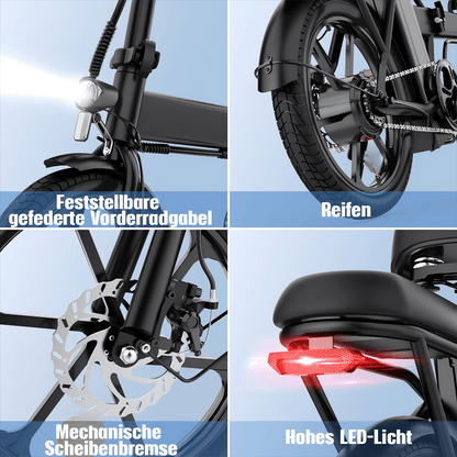 16-Zoll Faltbares E-Bike – 250W Motor | 36V 8,4Ah Akku | City Pedelec bis 25 km/h | 60 km Reichweite