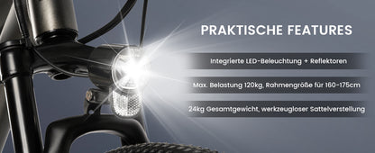 27,5" E-Mountainbike im sportlichen Design für Erwachsene, 36V 10.4Ah, 21-Gang