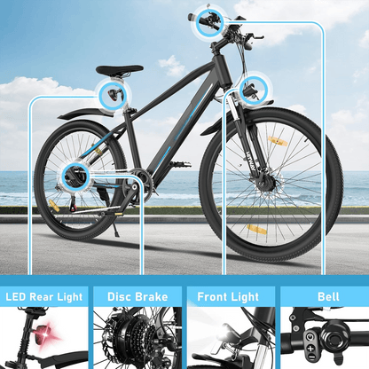 26" E-Mountainbike mit 250W Motor, 7-Gang – ideal für Stadt und Gelände - mit 36-monatiger Gewährleistung