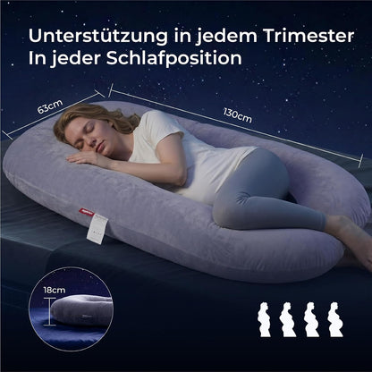 Momcozy U-Lite Schwangerschaftskissen Kristallvelours 130Cm Grau | Seitenschläferkissen, Abnehmbarer Kristallvelours-Bezug, Maschinenwaschbar, Platzsparend, 130 Cm, OEKO-TEX Zertifiziert