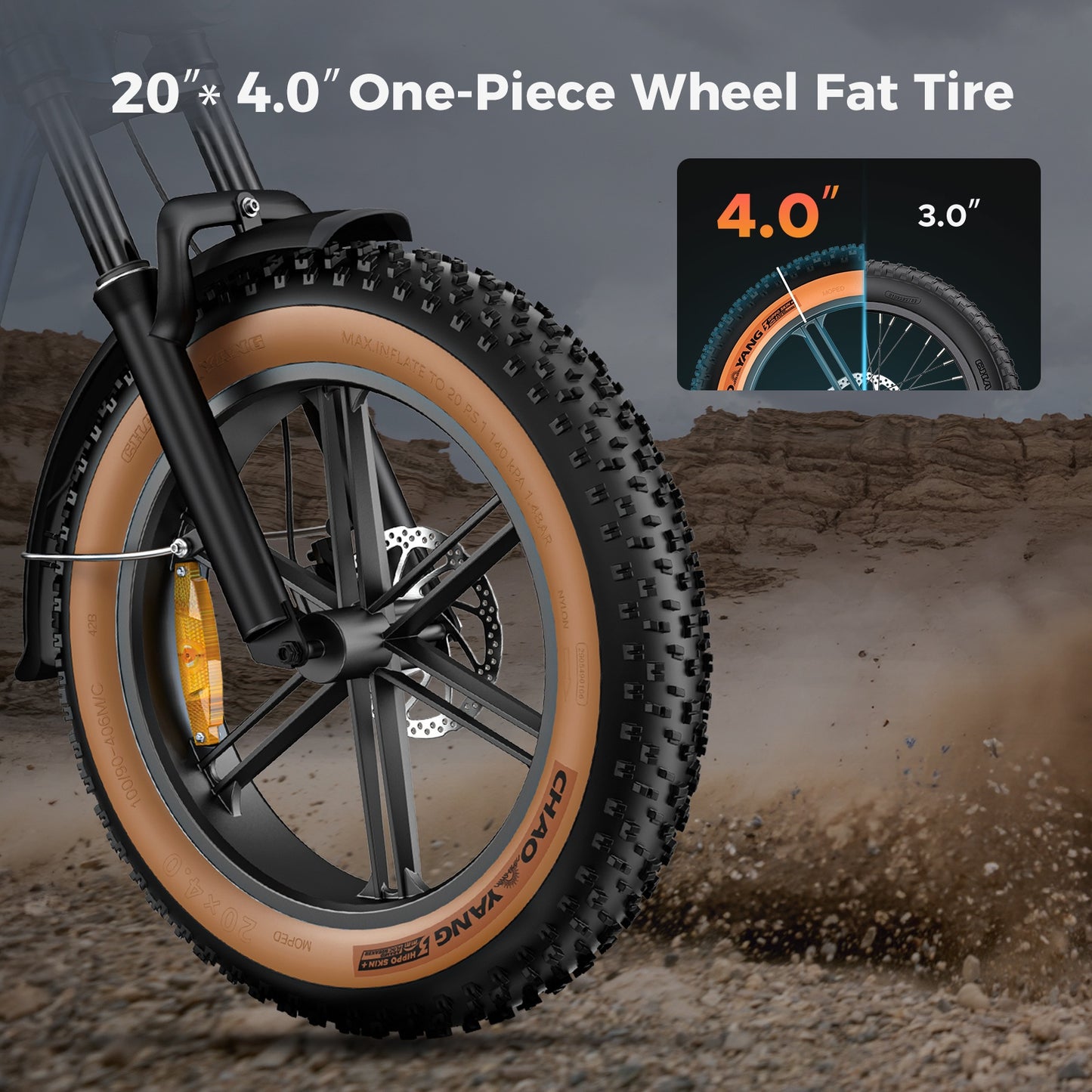 20-Zoll Fat Tire E-Bike | 250W Motor - bis zu 260 km Reichweite | 20"x4.0" Reifen | Hydraulikbremsen | Vollfederung