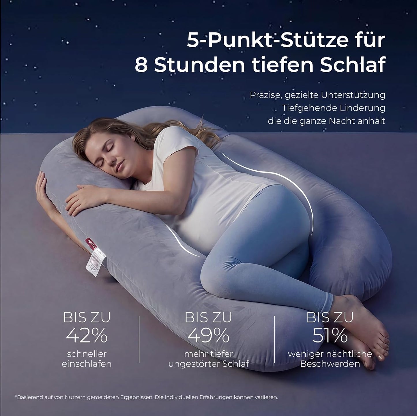 Momcozy U-Lite Schwangerschaftskissen Kristallvelours 130Cm Grau | Seitenschläferkissen, Abnehmbarer Kristallvelours-Bezug, Maschinenwaschbar, Platzsparend, 130 Cm, OEKO-TEX Zertifiziert