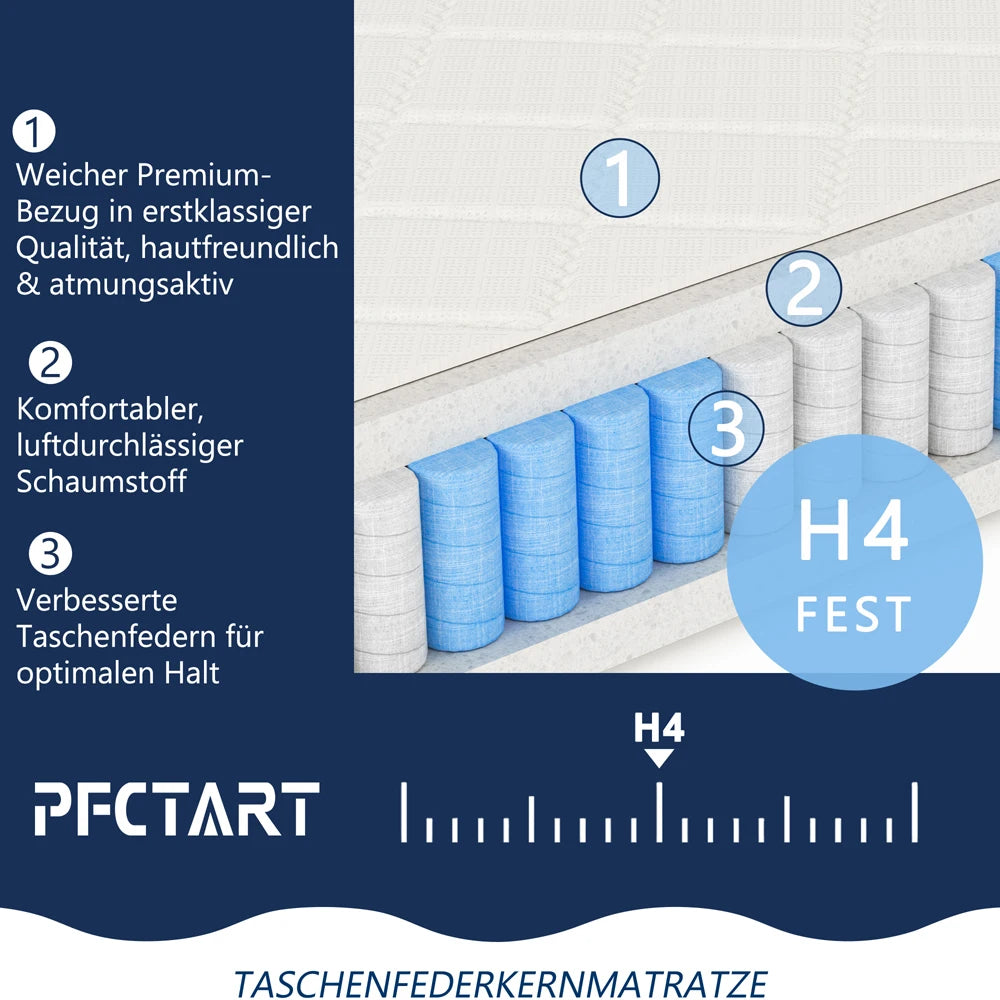 PFCTART Hybridmatratze 90x200 25cm Gel Memory Foam Taschenfederkern OEKO-TEX