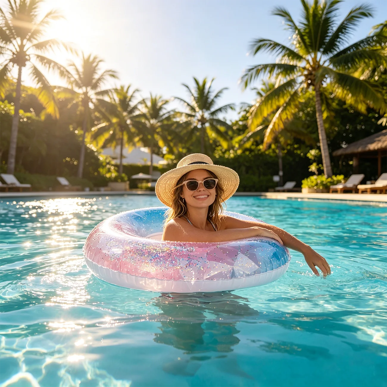 1 Stück Glitzernder Aufblasbarer Schwimmring, Erwachsenen-Pool-Float, Transparenter Schwimmring für Sommer, Strand, Wasserspielzeug, Pool-Party-Ring