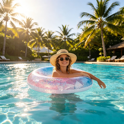 1 Stück Glitzernder Aufblasbarer Schwimmring, Erwachsenen-Pool-Float, Transparenter Schwimmring für Sommer, Strand, Wasserspielzeug, Pool-Party-Ring