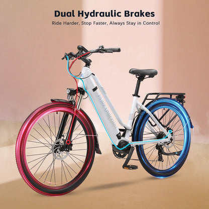 PURE UNICORN 500W Mid Drive Ebike 27,5 Zoll 35 km/h Drehmomentsensor Elektrofahrrad 48V 14Ah Samsung Batterie Rennrad für Frauen