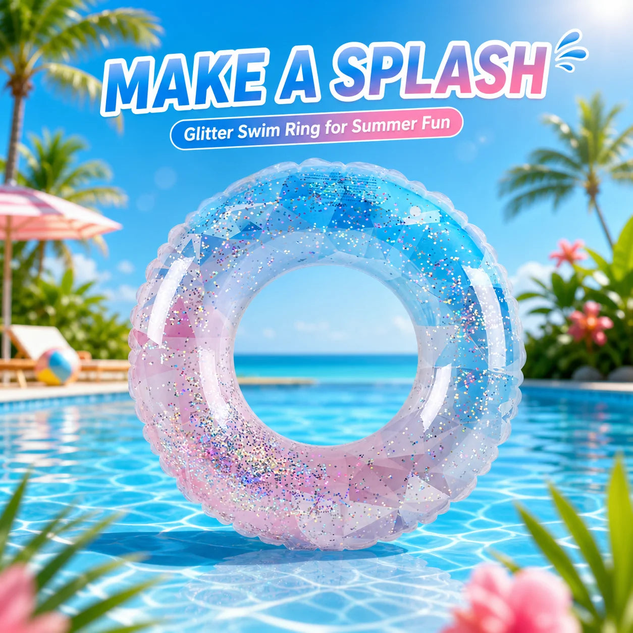 1 Stück Glitzernder Aufblasbarer Schwimmring, Erwachsenen-Pool-Float, Transparenter Schwimmring für Sommer, Strand, Wasserspielzeug, Pool-Party-Ring