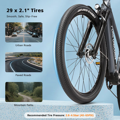 PURE UNICORN E-Bike 29 Zoll – 500W Mittelmotor, 25km/h, 90 Nm Drehmoment, 48V 14Ah Samsung Akku, 70 km Reichweite, Luftfederung & Hydraulikbremsen