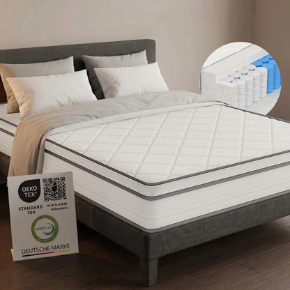 PFCTART Hybridmatratze 90x200 25cm Gel Memory Foam Taschenfederkern OEKO-TEX