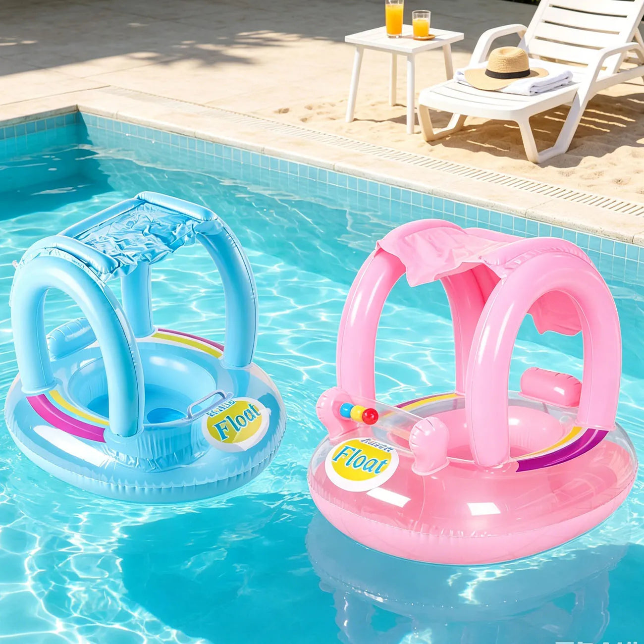 Aufblasbare Schwimmliege mit Sonnendach, stabilem Rückenlehnen-Design, schwimmende Liege für Schwimmbad und Strand