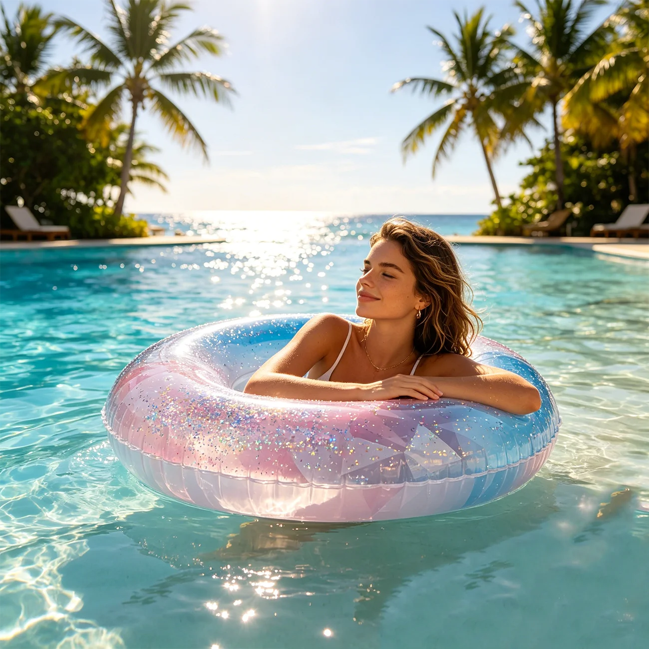1 Stück Glitzernder Aufblasbarer Schwimmring, Erwachsenen-Pool-Float, Transparenter Schwimmring für Sommer, Strand, Wasserspielzeug, Pool-Party-Ring
