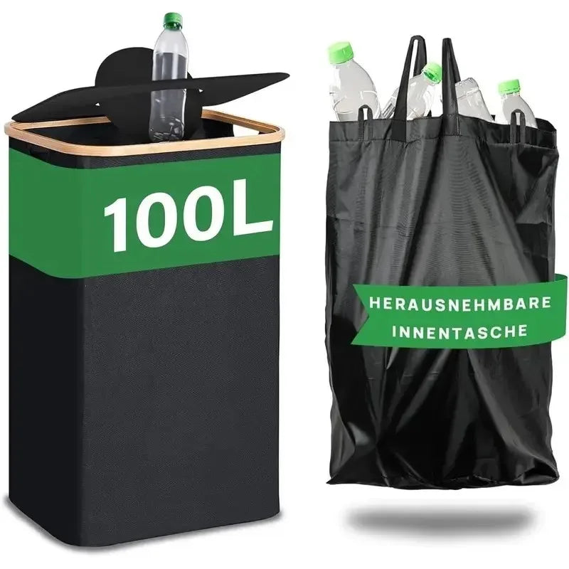 100L Wäschekorb Faltbar Aufbewahrungskorb Flaschenkorb Recyclingkorb Grau