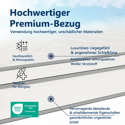 PFCTART Hybridmatratze 90x200 25cm Gel Memory Foam Taschenfederkern OEKO-TEX