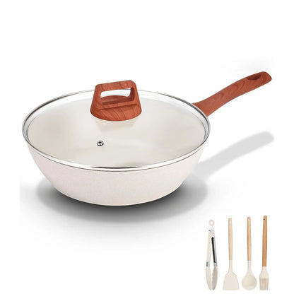 28 cm Granit Pfanne Antihaft – Bratpfanne Stone Beschichtung Induktion Gas Elektro Weiß