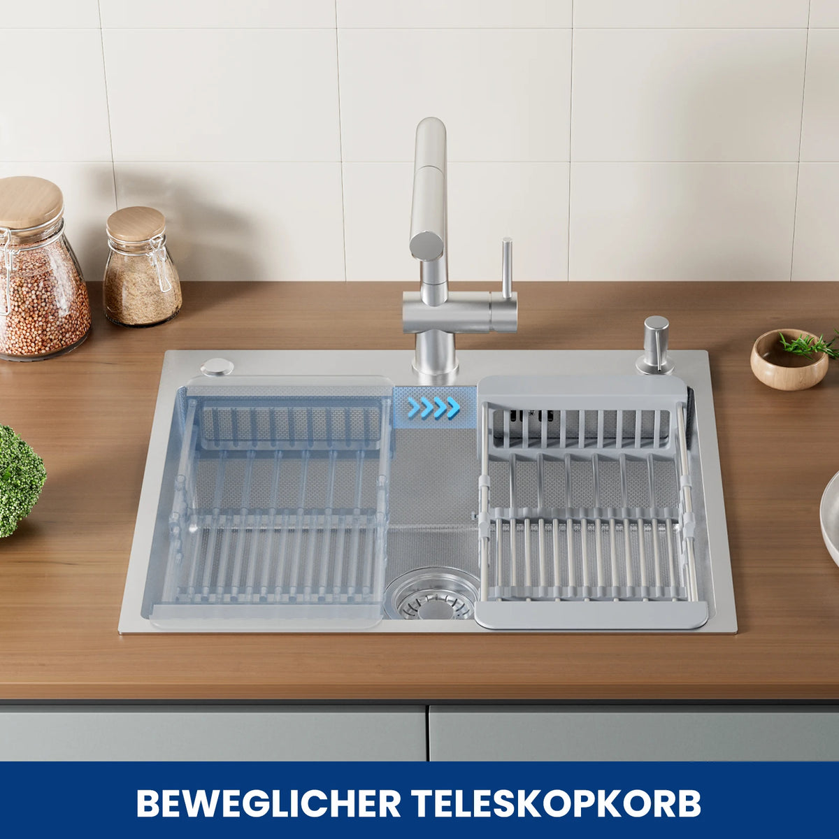 60x49 cm Edelstahl Küchenspüle Einbauspüle SUS304 mit Abtropfkorb Seifenspender Siphon