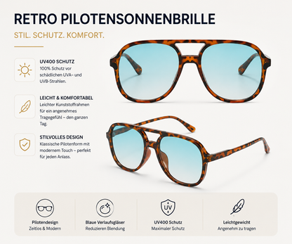Pilotensonnenbrille Damen Herren Retro UV400 Quadratisch Vintage Unisex
