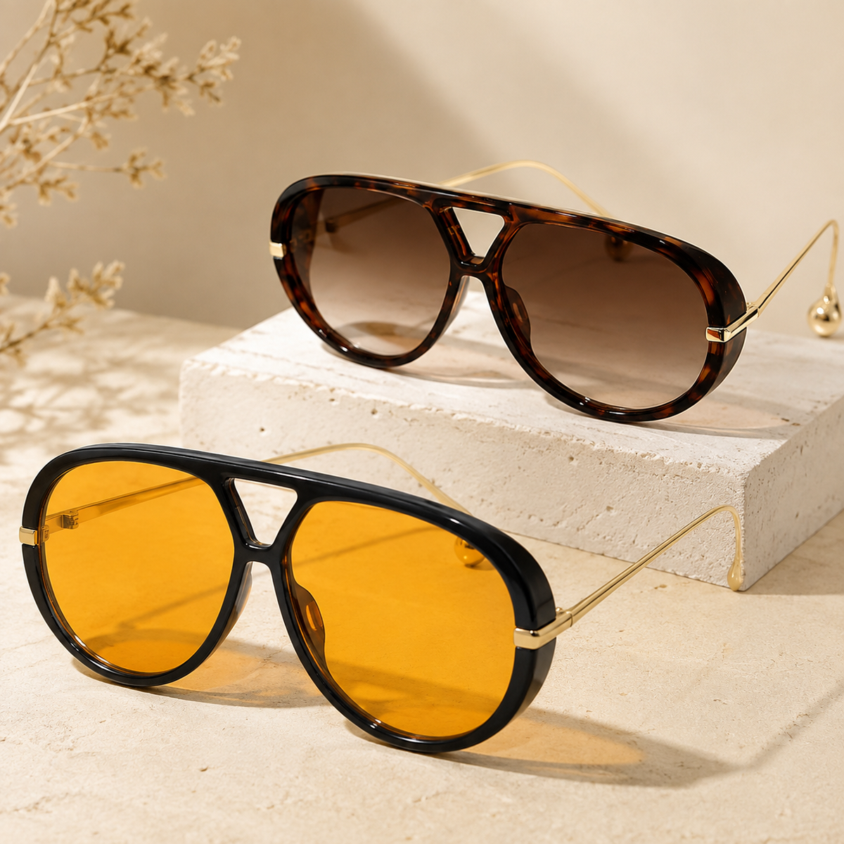 Oversize Pilotensonnenbrille Damen Oval UV400 Retro Punk Vintage Trend