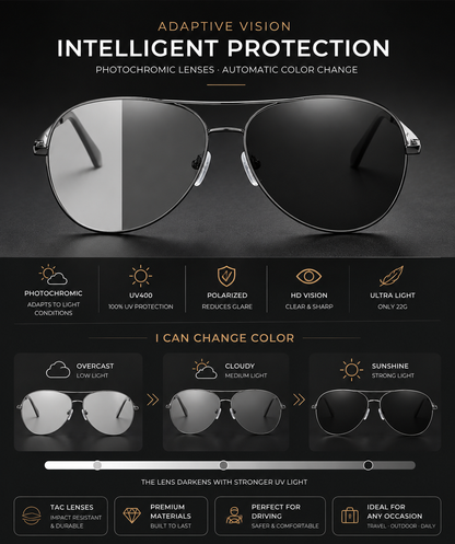 Photochrome Pilot Sonnenbrille MONTEGO Polarisiert UV400 Herren Damen TAC