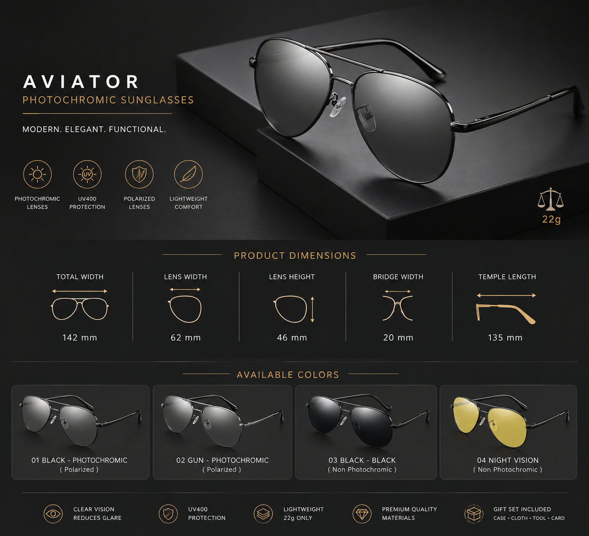 Photochrome Pilot Sonnenbrille MONTEGO Polarisiert UV400 Herren Damen TAC