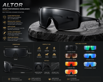 Oversize Sport Sonnenbrille Altor UV400 Spiegel Herren Outdoor Fahrrad