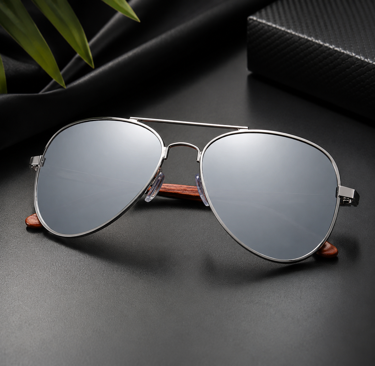 Piloten Sonnenbrille Polarisiert UV400 Holz Bügel Edelstahl Retro Unisex
